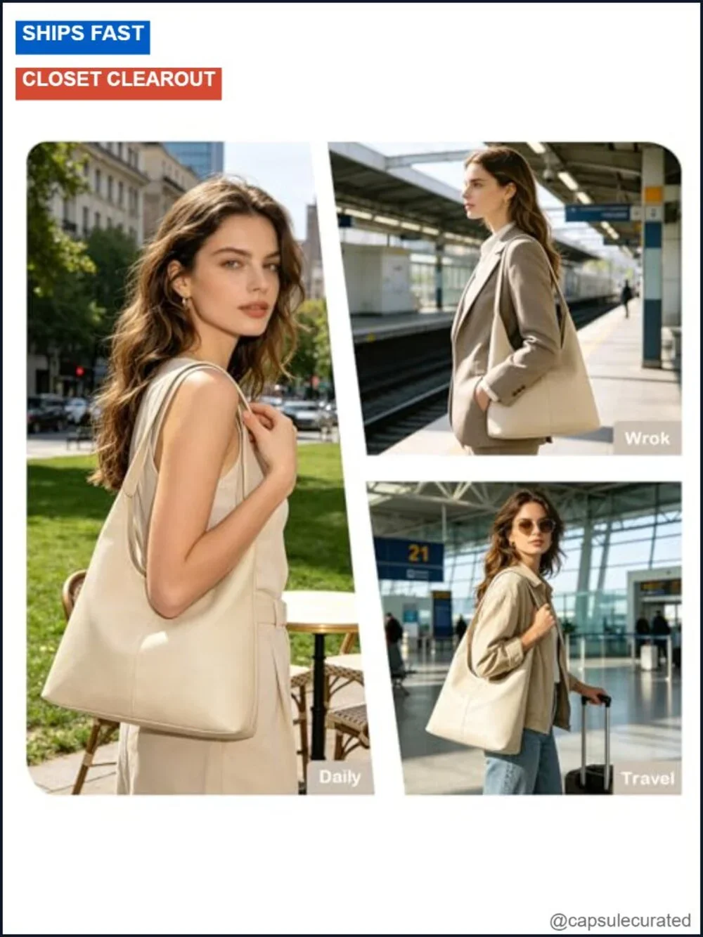 Women's Vegan Leather Hobo Shoulder Bag with Magnetic Closure & Pouch -